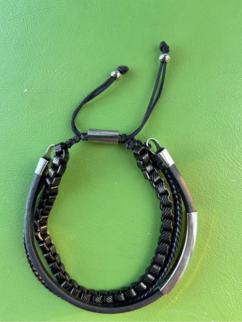 Black, Adjustable Triple-Strand Men's Bracelet